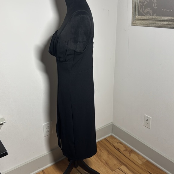 Divided black minimalist spaghetti straps ruched front slit midi dress Sz L - Picture 3 of 9